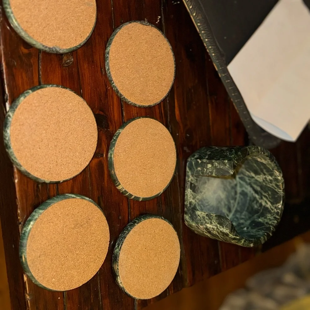 MCM vintage Green Marble Jade Coaster Set